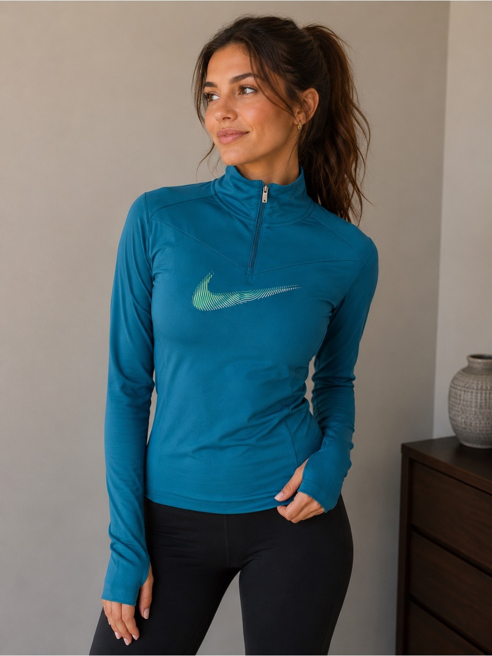 Nike Teal Quarter-Zip Pullover with Lime Swoosh